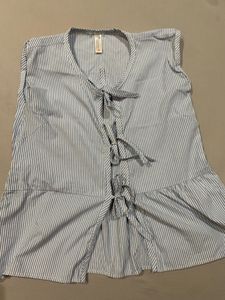 Blue Striped Tie-Up Tunic Top