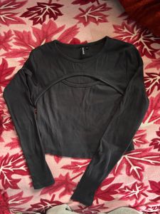 Black Cutout Long Sleeve Top