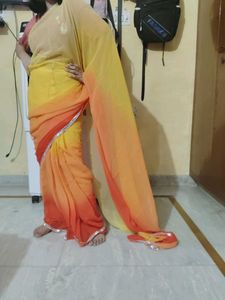 ready to wear Yellow &amp; Orange Ombre Saree