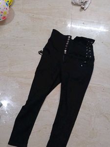 Tie Up Jeans 8 Button High Waist