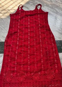 Red Embroidered Kurta