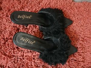 Stylish Black Faux Fur Heels