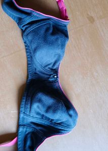 Dark Blue Sports Bra with Pink Trim
