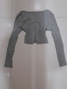 URBANIC Y2K Ribbed Grey Button Front Top