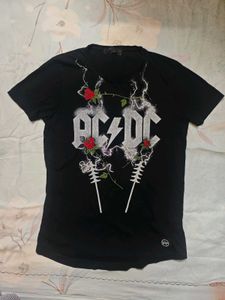 AC/DC Black Vintage Rose Embroidered Band Tee