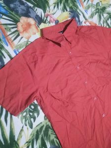 Red Short Sleeve Button-Up Shirt