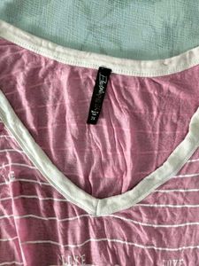 Cute Pink Striped 'Love' V-Neck Top