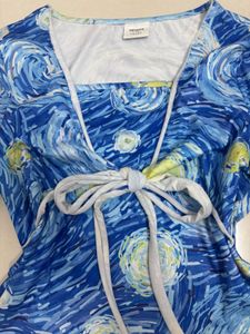 Van Gogh Inspired Starry Night Print Wrap Top