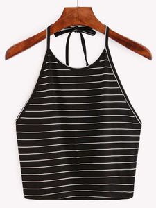 Striped Halter Neck Crop Top