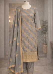 Elegant Grey Embroidered Kurta Set