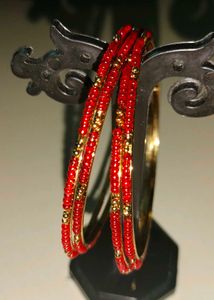 Red &amp; Gold Beaded Bangles