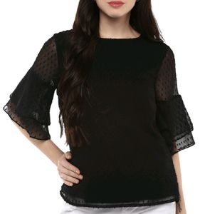 Black - Textured Top (Semi-sheer Sleeves)