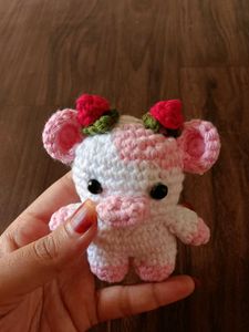 Crocheted cute Strawberry Cow keychain