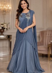 Elegant grey Indo western Gown with Floral Embelli