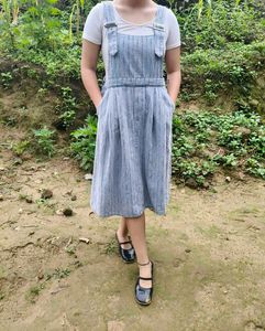 Aesthetic Pinstripe Denim Dungaree Overalls Dress
