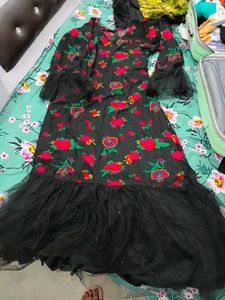Black Floral Print Gown