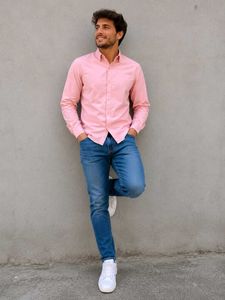 Peach Pink Solid Casual Shirt for Men
