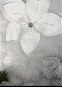 White Fuzzy Cardigan with Flower Appliques