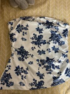 White Floral Strapless Top