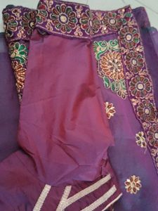 Embroidered Purple Saree with ready blouse