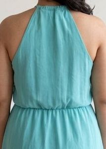 Elegant Teal Halter Neck Maxi Dress