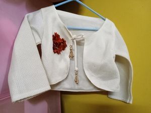 White Textured Bolero Shrug with Floral Detail