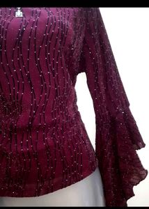 Elegant Bell Sleeve Burgundy Top💖✨