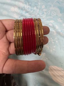 Red and Gold Bangles Set blue shade combo