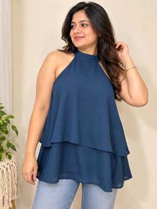 SHEIN Navy Blue Layered Halter Neck Top