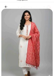Elegant White & Red Kurta Set