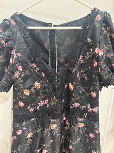 Black floral Floor length Gown