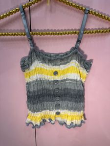 Striped Smocked Button-Up Cami Top