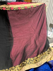 Elegant Maroon &amp; Black Saree Fully Wedding Feel