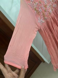 Embroidered Peach Kurta