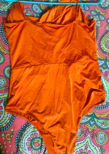 Orange Cowl Neck Bodysuit