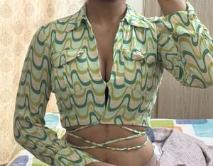 Groovy Print Tie-Up Crop Top