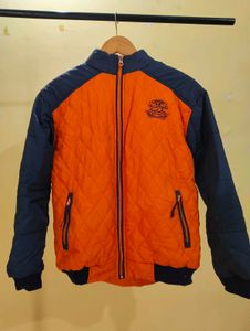 Orange & Navy Quilted Bomber Jacket
