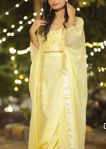 Yellow Embroidered Crop Top and Palazzo Set
