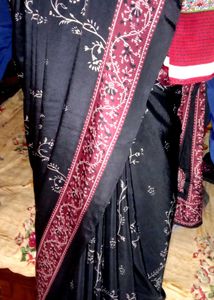 Elegant Black & Red Floral Saree