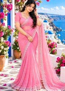 Stunning Pink Embroidered Saree