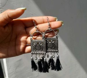 Bohemian Silver Tone Tassel Earrings