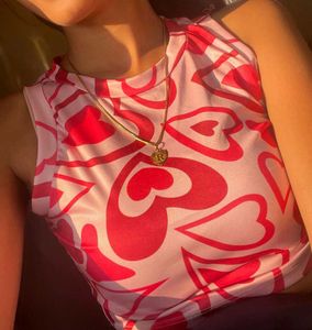 Pink Heart Print Tank Top