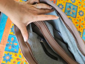 Stylish Tan Tote Bag with Scarf Accent