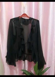 Sheer Black Ruffle Kimono/Cover-up