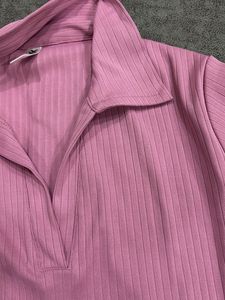 Pink Ribbed Polo Neck Top