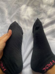Black Ankle Socks with Pink Logo