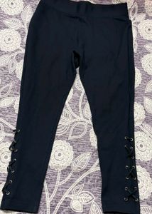 Women's Navy Blue High-Waist Stretch Ankle-Length