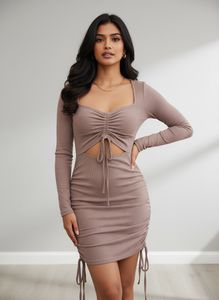 Ruched Cut-Out Long Sleeve Dress