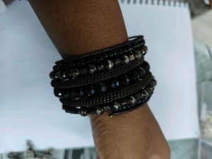 Chunky Black Beaded Wrap Bracelet