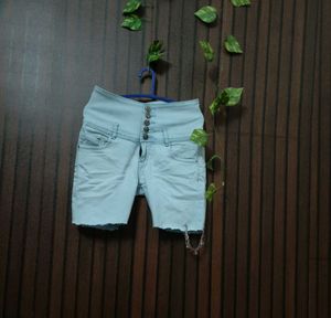 Light Wash Denim High-Waisted Shorts
